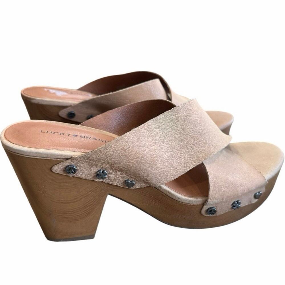 Lucky Brand Takara Clog Mule Size 8.5 Embellished Trim Block Heel BOHO